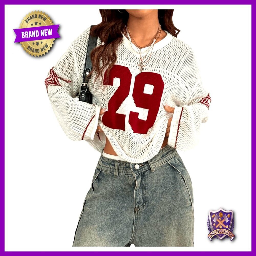 Oversized V-Neck Pullover Sweater Long Sleeve Graphic Knit Top